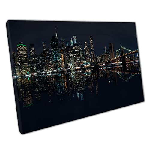 New York City Metropolis Cityscape Skyline Illuminated By Life At Night America Wall Art Print On Canvas Picture For Home Office Decor 45x30cm (18x12In)