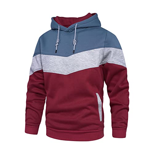 Maiyifu-GJ Camo Loose Fit Hoodies for Men Color Block Sport Hooded Sweatshirt Long Sleeve Contrast Color Pullover Hoodie (Blue 2,XX-Large)