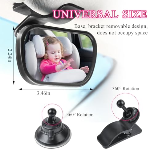 Image of Ohleats Baby Car Mirror, Shatter-Proof Rear Facing Mirror for Infant Safety, 360 Rotation Clear View for Windshield Sun Visor