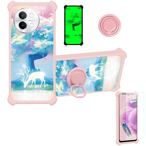 jioeuinly Case Compatible for Vivo Y18e Phone Case Cover [with Tempered Glass Screen Protector][Hard PC + Soft Silicone][Ring Support] [Luminous Effect] YGF-GL