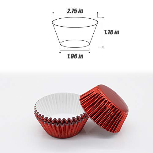 Image of Red Foil Cupcake Liners,GOLF 100 Pack Metallic Baking Cups Standard Size