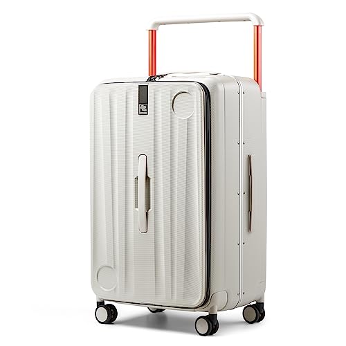 Image of Hanke Multifunctional 26 Inch Checked Luggage Hard Shell Suitcases with Wheels Travel Trunk Style Luggage Large Rolling Suitcase for Women Men(Ivory White)