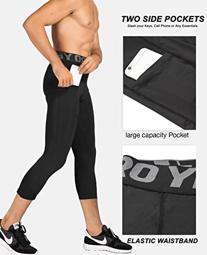 1 Or 3 Pack Men's 3/4 Compression Pants, Dry Fit Men Running Leggings 3/4 Tights Gym Capri Pant Football Basketball #TOP2
