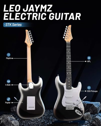 Image of Leo Jaymz Beginner Electric Guitar 39 inch Kit with Portable Amplifier, Padded Gig Bag, Digital Tuner，Capo，Strap，Picks，Classic SSS Pickups (White-Black Fade-SSS)