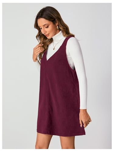Image of Milumia Women V Neck Corduroy Overall Dress 2026 Spring Mini Pinafore Jumper Dress