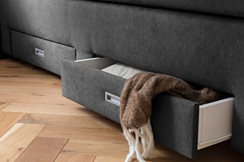 Belanoti ® Lara Boxspringbett 180x200 mit 4 Schubladen Stauraum Bett 180x200 mit Bettkasten in der Farbe Dunkelgrau H2/H3 Chesterfield Kopfteil 7-Zonen Taschenfederkern Matratze inkl. Visco Topper – Bild 8