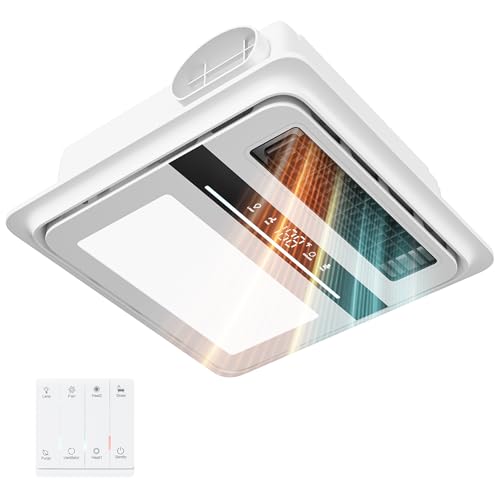 Ventilador de extracción para baño VallisCo 4 en 1 con luz LED y función calefactora, sistema de ventilación de techo de 1800 W, ventilador silencioso de 140 CFM con control remoto inalámbrico y teclado, 110 V miniatura 1