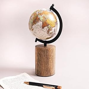 CasaDecor Educational Modern Wooden Base & Metal Arc Modern Desk Rotating Globe For Modern Trendy Home Decoration Color Brown, Black & White