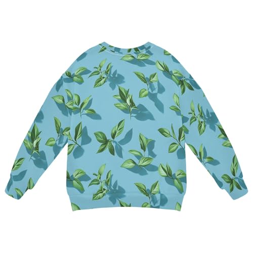 JUNZAN Art Basil Blue Big Girls Sweatshirt Hoodie Crewneck Sweatshirt With Hoodie Athletic 4T2