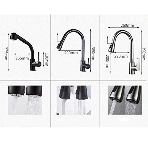 Grifo de pared negro fabricado en cobre con caño giratorio para agua fría y caliente 4