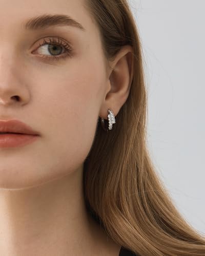 925 Sterling Silver Cubic Zirconia Double Hoop Earrings for Women, Hypoallergenic Sparkling Diamond Hoop Earrings for Daily Wear 5