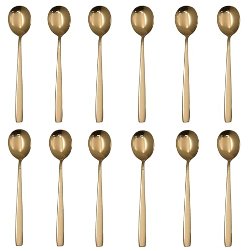 HöHscheid Suppenlöffel set, Edelstahl Esslöffel 12 Stück 16cm Besteck löffel groß Set Goldene für Haus Restaurant Schule Outdoor Spiegelpoliert...