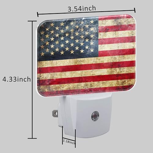 Image of Vintage American Flag Night Light for Kids Girls Boys, Retro USA Flag LED Night Light Plug into Wall with Dusk to Dawn Sensor for Room, Hallway, Kitchen, Bathroom, Stairs Decor