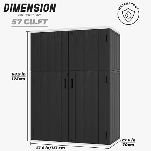 Image of Mrosaa Vertical Outdoor Storage Cabinets,Plastic Sheds&Outdoor Storage with Floor,Outdoor Storage Box Waterproof /Lockable for Garage,Bike,Tools Storage Shed (57Cu.ft)