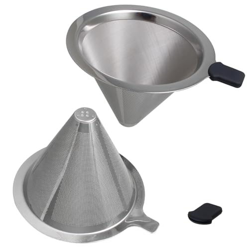 Juego de filtros de café de doble malla – Filtro de café de malla 300+600 de acero inoxidable con mango desmontable, fácil de limpiar, compatible con goteo/infusión fría/espresso