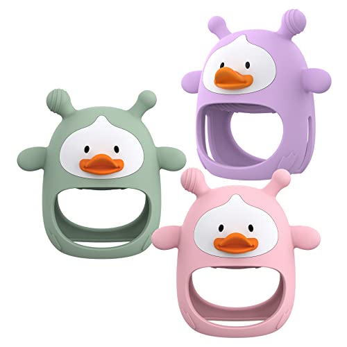 Image of 【3 Packs】 Teething Toys for Babies 0-6 Months, Never Drop Silicone Baby Teether, Hand Pacifier for Sucking Babies, Soothing Pain Relief, Best Chew Toy for Teething Baby, Teething Mitten for New Born