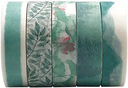 Green Basic Washi Tapes Set, ZMLSED 5 Rolls 10mm Wide Spring Plant Japanese Masking Decorative Tapes for Bullet Journal Planners DIY Decor Crafts Arts Scrapbooking Adhesive