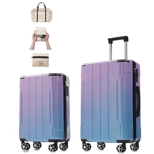 Luggage Sets 3 Piece Spinner Suitcase TSA Lock 20 24 Inch Carry On Check In Foldable Duffel Bag for Men Women Travel Lightweight (Lila and Blue)