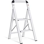 KINGRACK 2 Step Ladder with Handrail, Non-Slip Household Ladder with Folding Safety, Aluminium Folding Step Stool, Maximum Load 150 kg, Silver