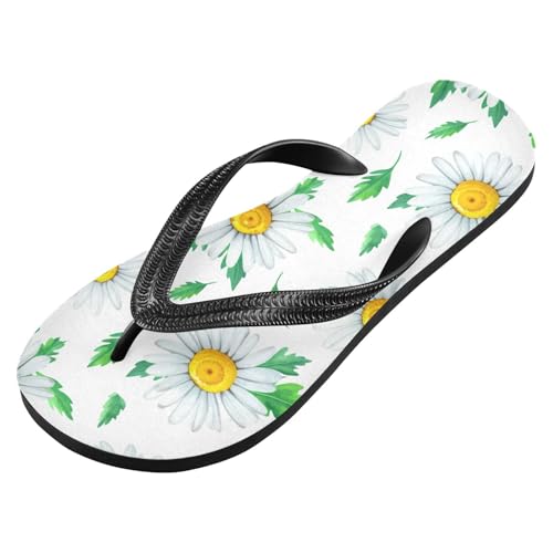Leaves Flowers White Flip Flops for Beach Thong Sandals Anti-slip Lightweight Beach Shoes for Summer Travel Swim2