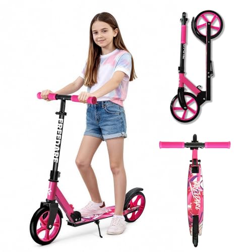 FREEDARE Kick Scooter für Kinder von 8-12 Jahren, 200mm Big Wheels Scooter für Kinder, Jugendliche und Erwachsene, 4 verstellbare Höhen, 2 Räder Scooter, bis zu 100kg Rosa