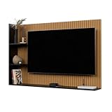 Painel Para TV 50 Polegadas Smart Para Sala Quarto Nicho Com Prateleira Berlim - Quality Móveis (Ripado/Preto)
