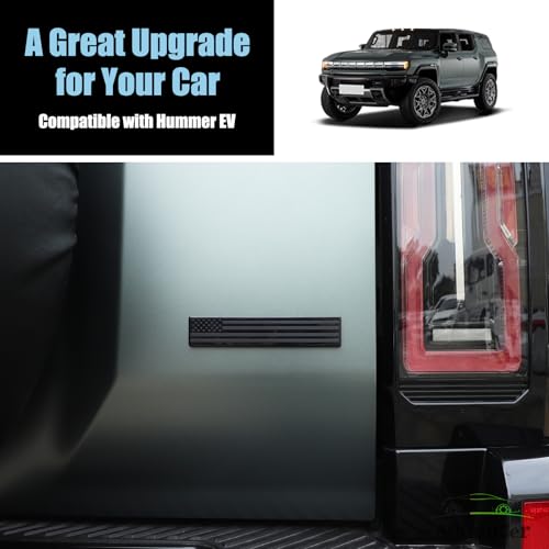 Image of Rear Tailgate Emblem Compatible with 2023 2024 2025 2026+ Hummer EV Accessories Model SUV Matte Black American Flag Back Tailgate Badge Logo USA Style 3D Badge Flag Decal