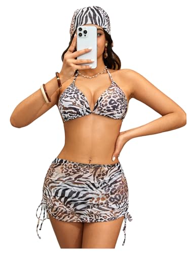 Image of RoseSeek Women's 4 Piece Polka Dots Bathing Suits Cover Up Skirt & Bandana
