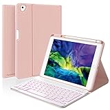 iPad Keyboard Case for iPad 10.2' 9th Gen 2021/8th Gen 2020/7th Gen 2019, iPad Pro 10.5' 2017/iPad Air 3rd Gen 10.5 2019 Built-in Pencil Holder Backlit BT Keyboard Auto Sleep/Wake Function (Rose Gold)