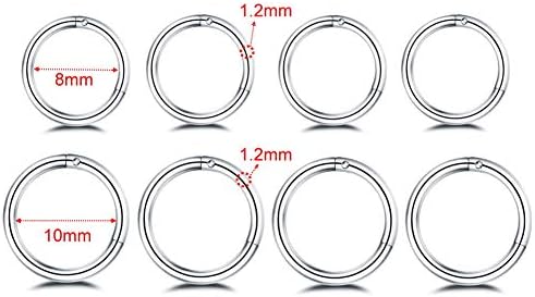8Pcs Surgical Stainless Steel 16G Sleeper Cartilage Tiny Small Hoop Earrings Mini Septum Hinged Clicker Nose Ring Helix Tragus Piercings 8mm 10mm Set