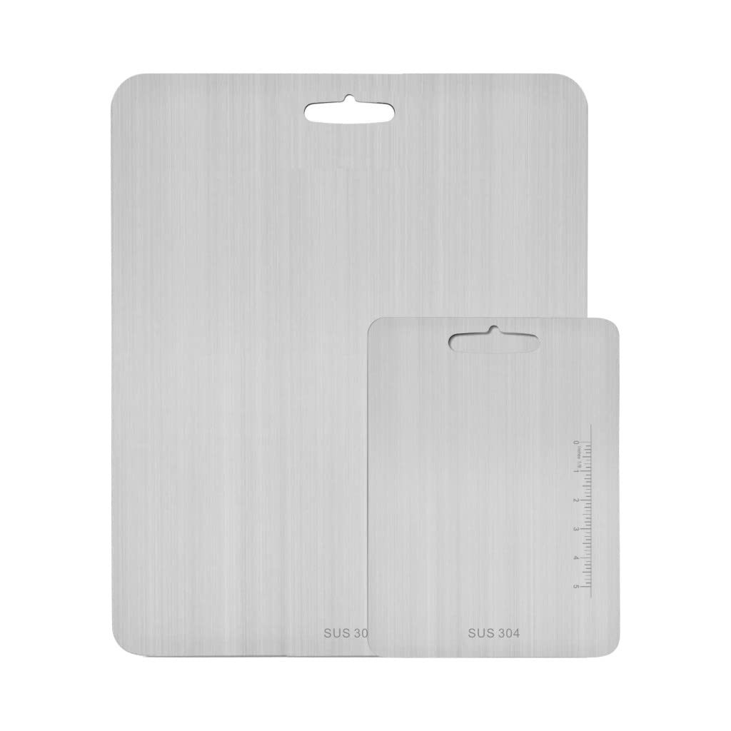 (23.6"x 19.3"and14.2" x 9.8") Extra Large Cutting Board 304 Stainless Steel，Chopping Board for Meat Vegetable Fruit Fish Cheese Kneading Rolling Bread Pizza Biscuits Dough (2pcs)…