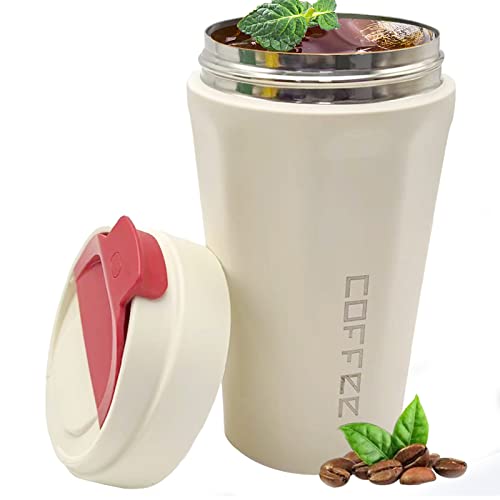 Mosdos Insulated Travel Coffee Mug, Spill Proof 14Oz Stainless Steel Coffee Cup With Lid,Vacuum-Sealed Portable Thermos Cup For On-The-Go,Reusable Coffee Tumbler,Gift For Men And Women-White #TOP3