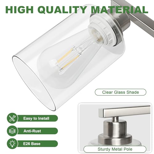 Image of Ascher Bathroom Light Fixtures, 5-Light Vanity Lights with Clear Glass Shade, Modern Brushed Nickel Wall Light for Mirror Bedroom Hallway Cabinet Porch