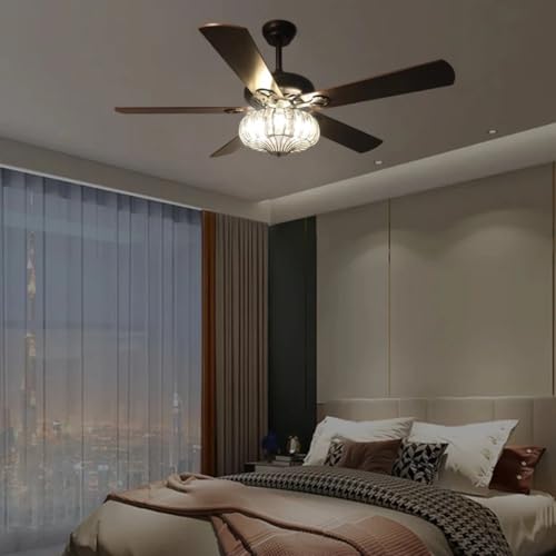 Image of Harold Electricals Woodland Crystal Chandelier Ceiling Fan with Remote Control, Luxury Ceiling Fan with Light, Decorative Hanging Light for Living Room, Bedroom, Hall & Home Decor