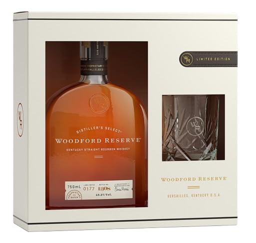 Kit Whisky Woodford Reserve Bourbon Whiskey 750ml + copo
