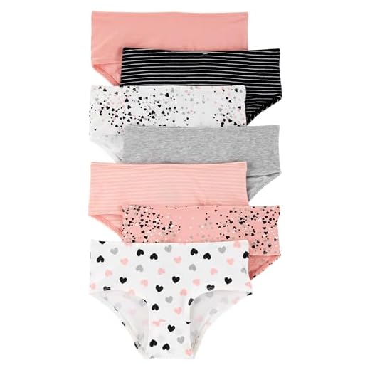 Carter's Pacote com 7 cuecas para meninas, Branco/Rosa/Preto/Corações, 14 Anos