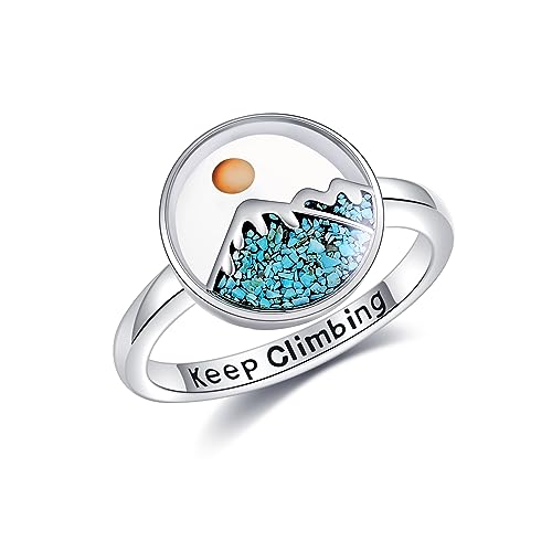 Mustard Seed Mountain Ring Sterling Silver Mountain Turquoise Ring Climbing Christian Inspirational Jewelry for Women Size 6 7 8 9
