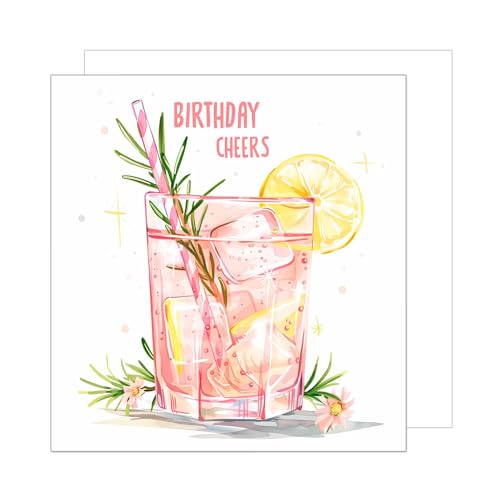 Edition Seidel Premium quadratische Geburtstagskarte mit Umschlag. Glückwunschkarte Birthday Cheers Billet Karte für Mann Frau Freundin Kollegin Cocktail Drink rosa (GQ242 SW024)