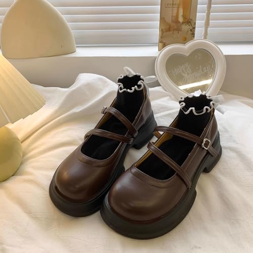 ZQW Women's Kawaii Lolita Retro British Chunky Mary Jane Shoes - Comfort Round-Toe Casual Leather Flats JK Fashion Office4