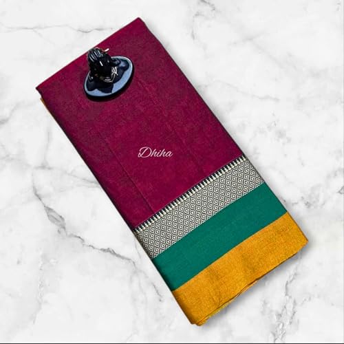 Image of Narayanpet Pure Cotton Avani Border Saree for Women with Running Blouse | Tassels | Traditional Woven Solid Design | Handloom Weave
