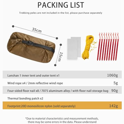 MOXIHIKE 3FULGEAR Lanshan 2 Tent 2 Persoon Ultralight Camping Tent, 3/4 Seizoen Professionele 15D Silnylon Stangloze Tent voor Kamperen, Klimmen, Wandelen - Afbeelding 6