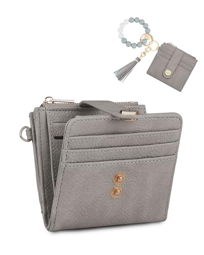 Image of Small Wristlet Wallets for Women Keychain Wristlet Wallet RFID Blocking Key Chain Wallet With Zipper Coin Pocke,2 Id Window(Stone Gray)