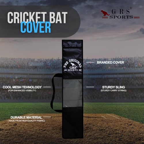 Image of GRS Bat Cover Full Size - Premium Tetron Material (Black, Pack of 1) | Heavy-Duty Polyester with Strong Shoulder Strap | Fits Wooden & Plastic Bats | Protective Carry Case