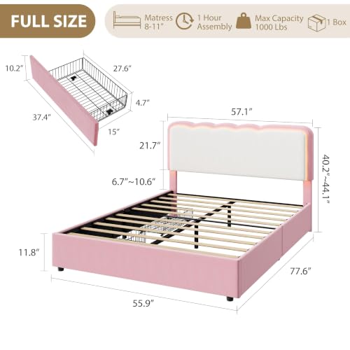Image of Garvee Irregular Wave LED 2-Drawer Soft Upholstered Bed, Soft Padding