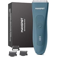 MANSPOT Pubic Hair Trimmer for MenPale-Blue, Replaceable Ceramic Blade Heads, Waterproof Wet/DryTrimmer for Men, 90 Minutes Shaving