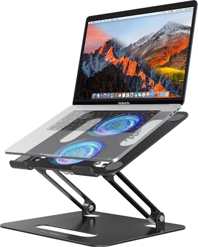 Image of YICOSUN Adjustable Laptop Cooling Stand with 2 Quiet Fans & RGB Lighting, Aluminum Alloy & Foldable Ergonomic Design for MacBook, Lenovo, ASUS, Dell 10-16 Inch, Perfect for Gaming, DJ, Office - Black
