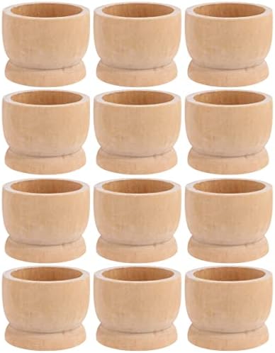 Amosfun 12PCS Wooden Egg Cup Holders Stands DIY Blank Unfinished Wooden Egg Stands Holders 1.65''x1.26'', 4.2X3.2CM, (43L90212B4)