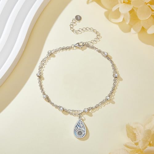 Image of POPLYKE 925 Sterling Silver Double Layered Chain Evil Eye Daisy Sunflower Butterfly Anklets for Women Holiday Beach Crystal Ankle Bracelet Dainty Evil Eye Jewelry