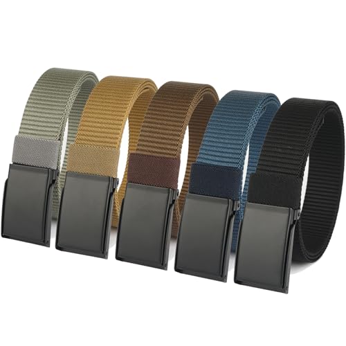 5 Pack Nylon Tactical Flip-Top Buckle Belts, 1 1/4” Webbing Lightweight Belt for Men/Women