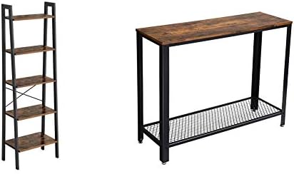 VASAGLE Ladder Shelf, 22.1″ L x 13.3″ W x 67.7″ H, Rustic Brown & Console Table, Sofa Table, Metal Frame, Easy Assembly, for Entryway, Living Room, Rustic Brown ULNT80X